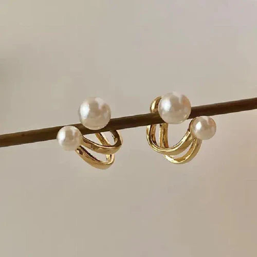 Double Pearl Stud Earring-soristyle-4