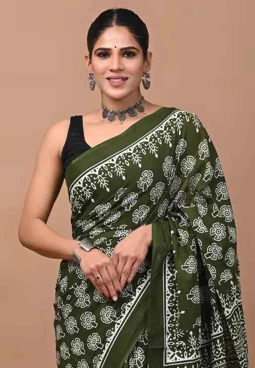 Hariyali Hues Forest Soul in Mulmul Saree