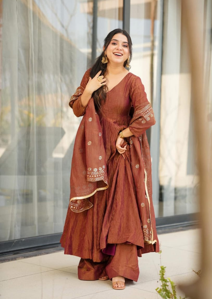 Mridula Tamra Chinon Anarkali Suit Set