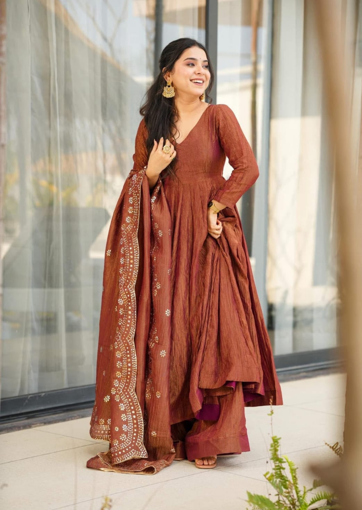 Mridula Tamra Chinon Anarkali Suit Set