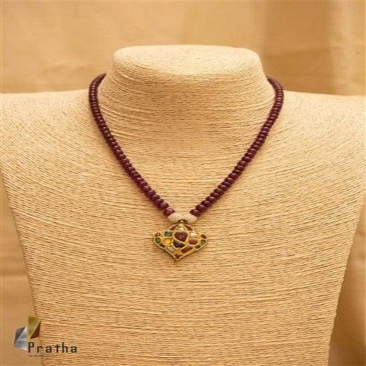 Navratna Ganesha Pendant In Ruby Mala