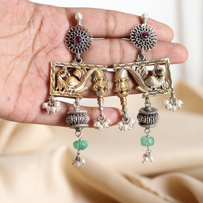 Artistic Dual Tone Peacock Earrings