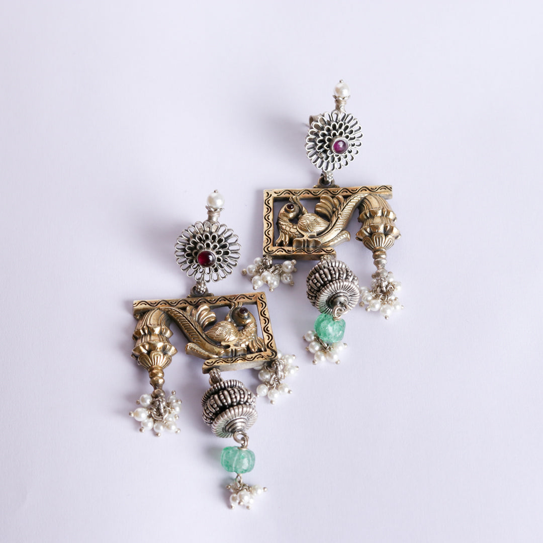 Artistic Dual Tone Peacock Earrings