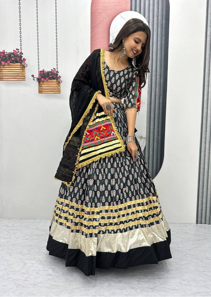 Gamathi Ribbon Work Riyon Cotton Lehenga Choli Set-0