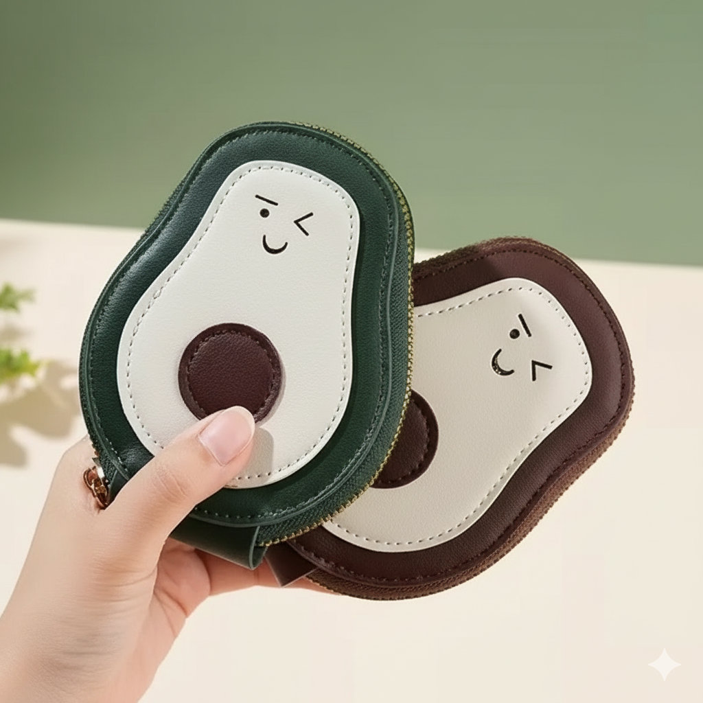 VEMILIO Cute (Pack of 2) Avocado Shape Mini Wallet for Girls & Women | Stylish Card Holder Holder with Zip & 11 Compartments | Trendy Compact and Small Coin Purse for Gift -(Green & Brown)