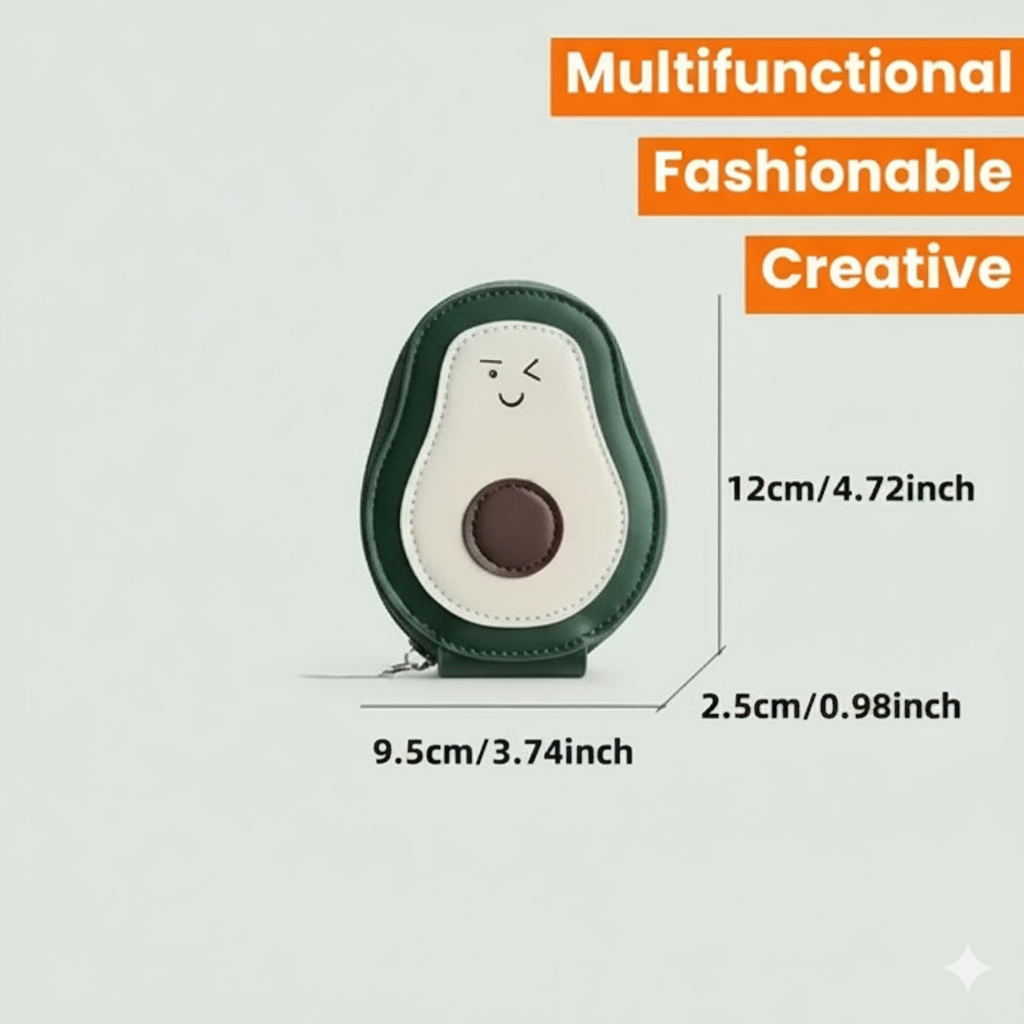 VEMILIO Cute (Pack of 2) Avocado Shape Mini Wallet for Girls & Women | Stylish Card Holder Holder with Zip & 11 Compartments | Trendy Compact and Small Coin Purse for Gift -(Green & Brown)