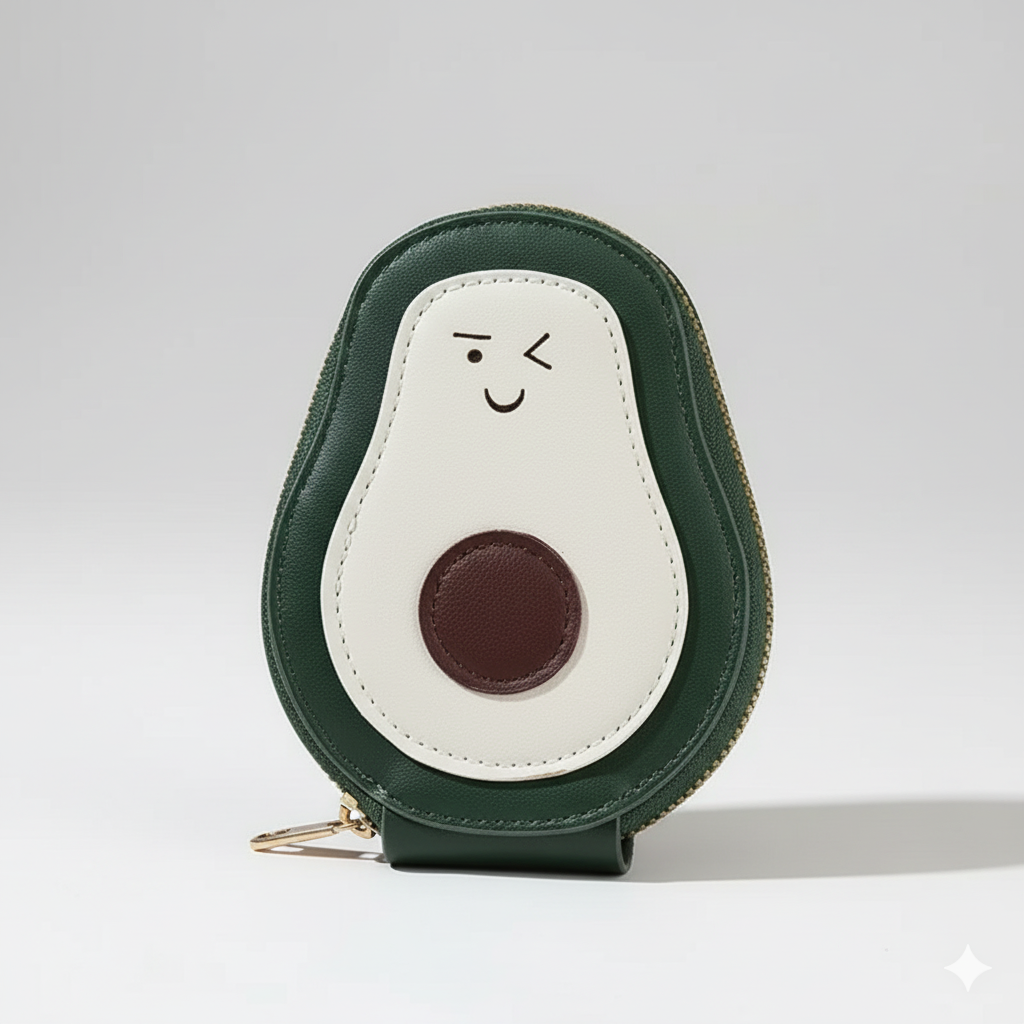 VEMILIO Cute (Pack of 2) Avocado Shape Mini Wallet for Girls & Women | Stylish Card Holder Holder with Zip & 11 Compartments | Trendy Compact and Small Coin Purse for Gift -(Green & Brown)