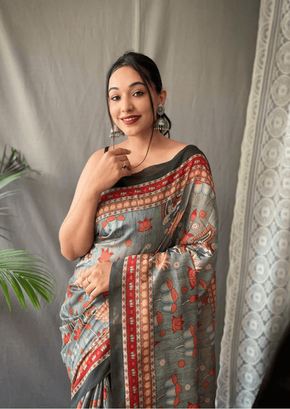 Divyanka Kalamkari Malai Cotton Saree