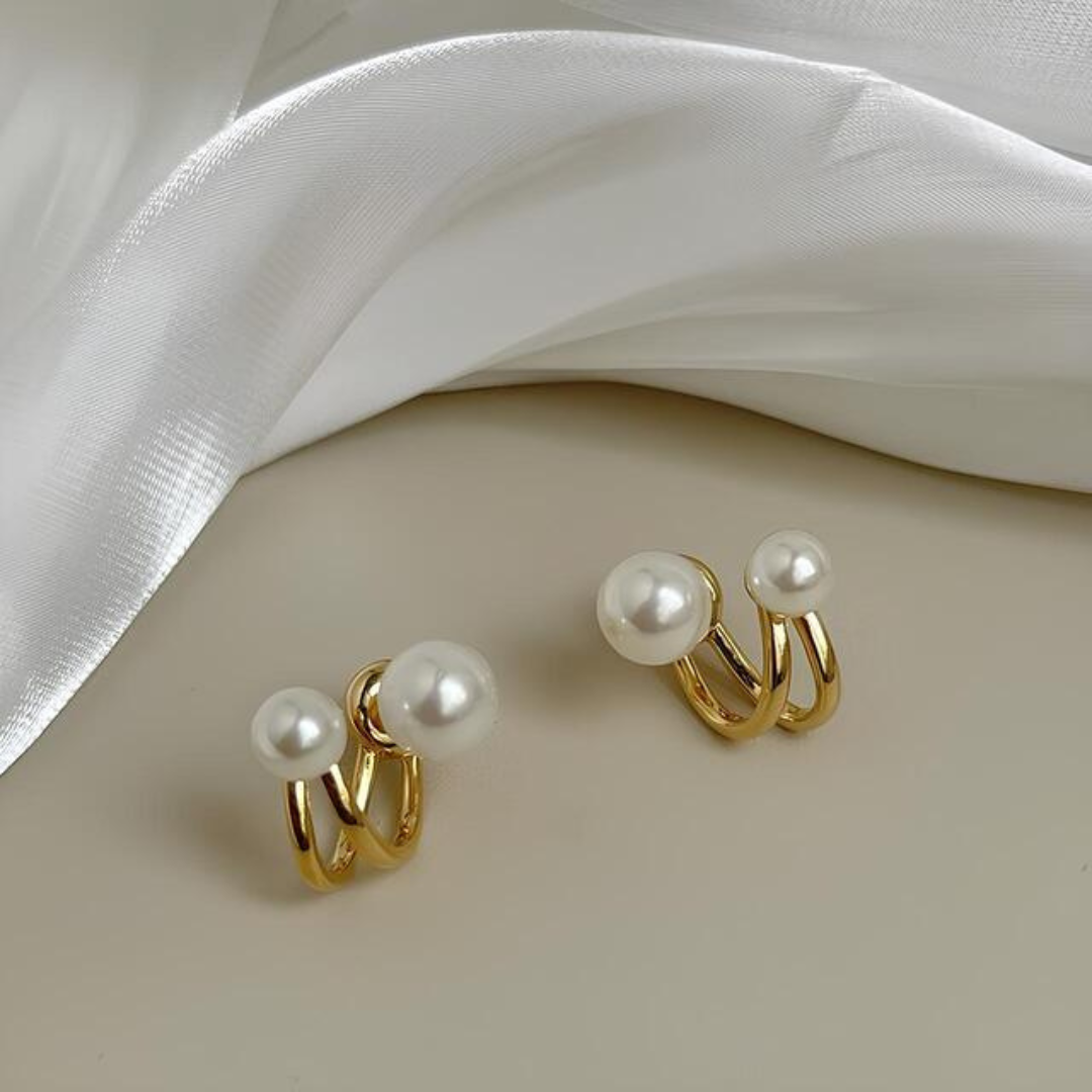 Double Pearl Stud Earring-soristyle-2