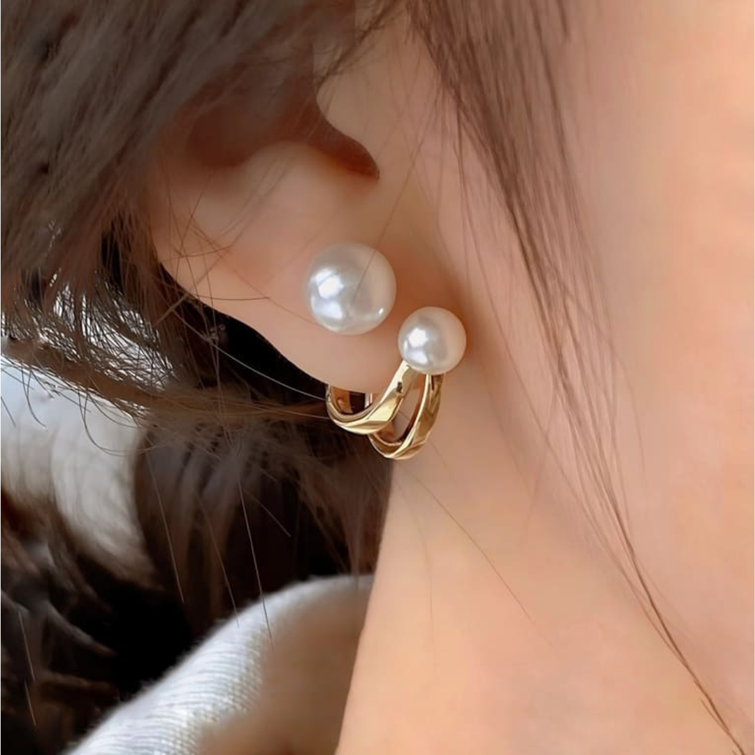Double Pearl Stud Earring-soristyle-1