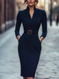 Slim-fitting Casual Suit Dress V-neck Long-sleeved Dresses Commuting Office Clothing For Women