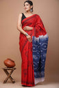 Indigo Ember Red Dual Harmony Mulmul Cotton Saree