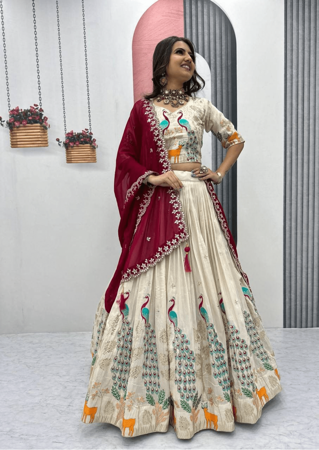 Padmika Royale Peacock Embroidered Tissue Silk Lehenga Set