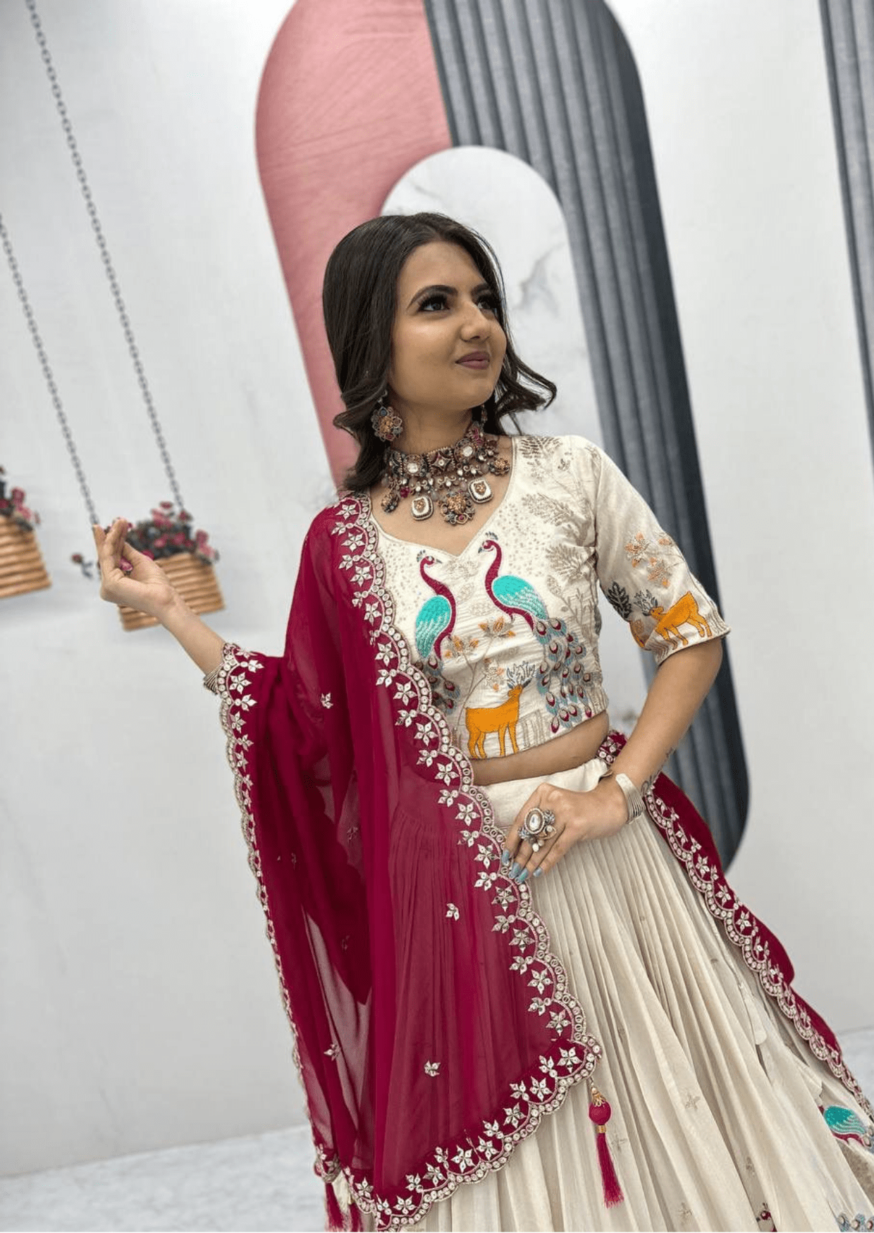 Padmika Royale Peacock Embroidered Tissue Silk Lehenga Set