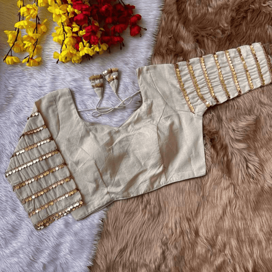 Samaaya Ivory Sequins Cotton Silk Blouse