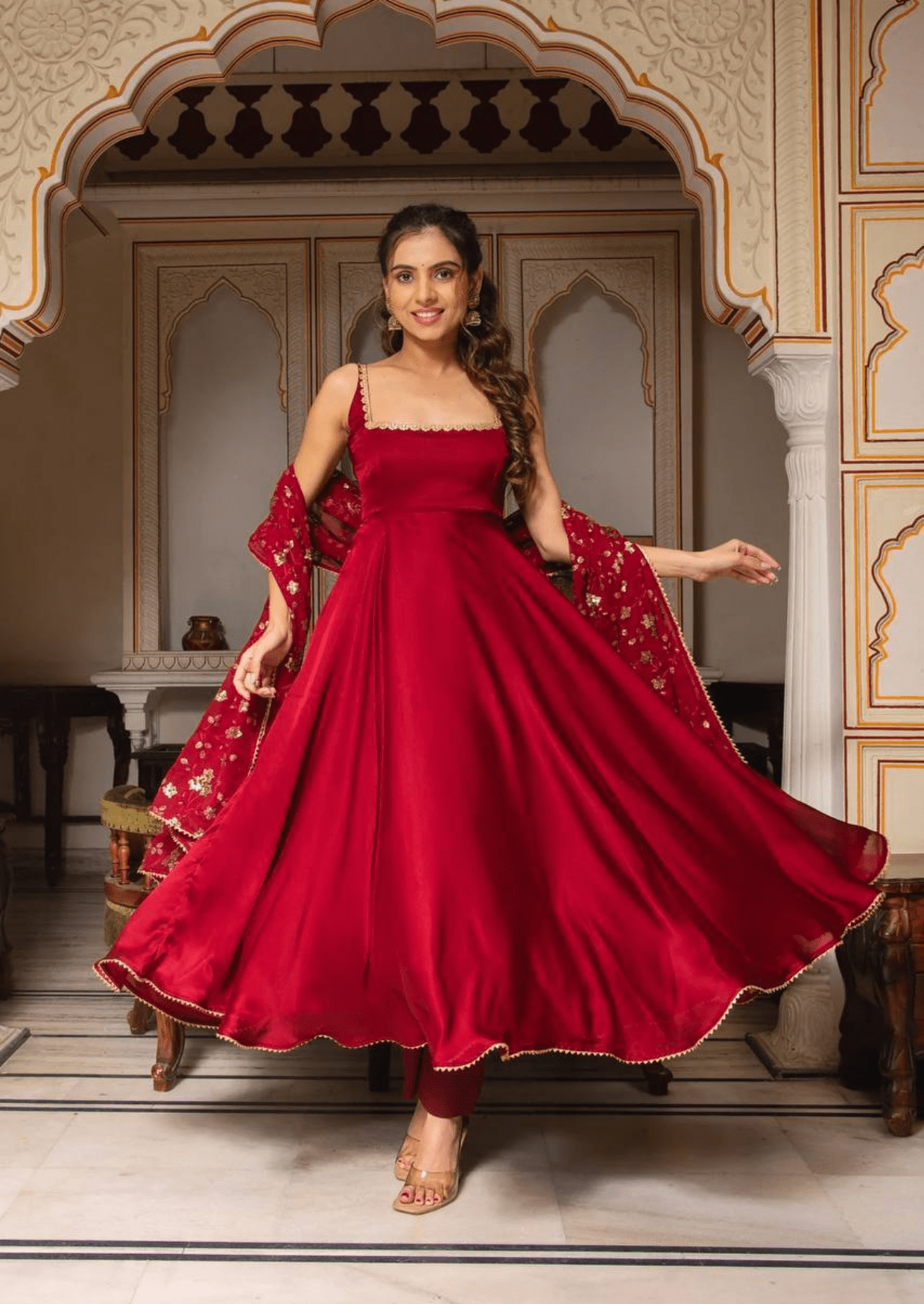 Scarlet Elegance Red Embroidered Anarkali Set