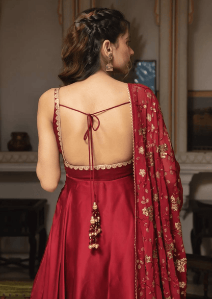 Scarlet Elegance Red Embroidered Anarkali Set