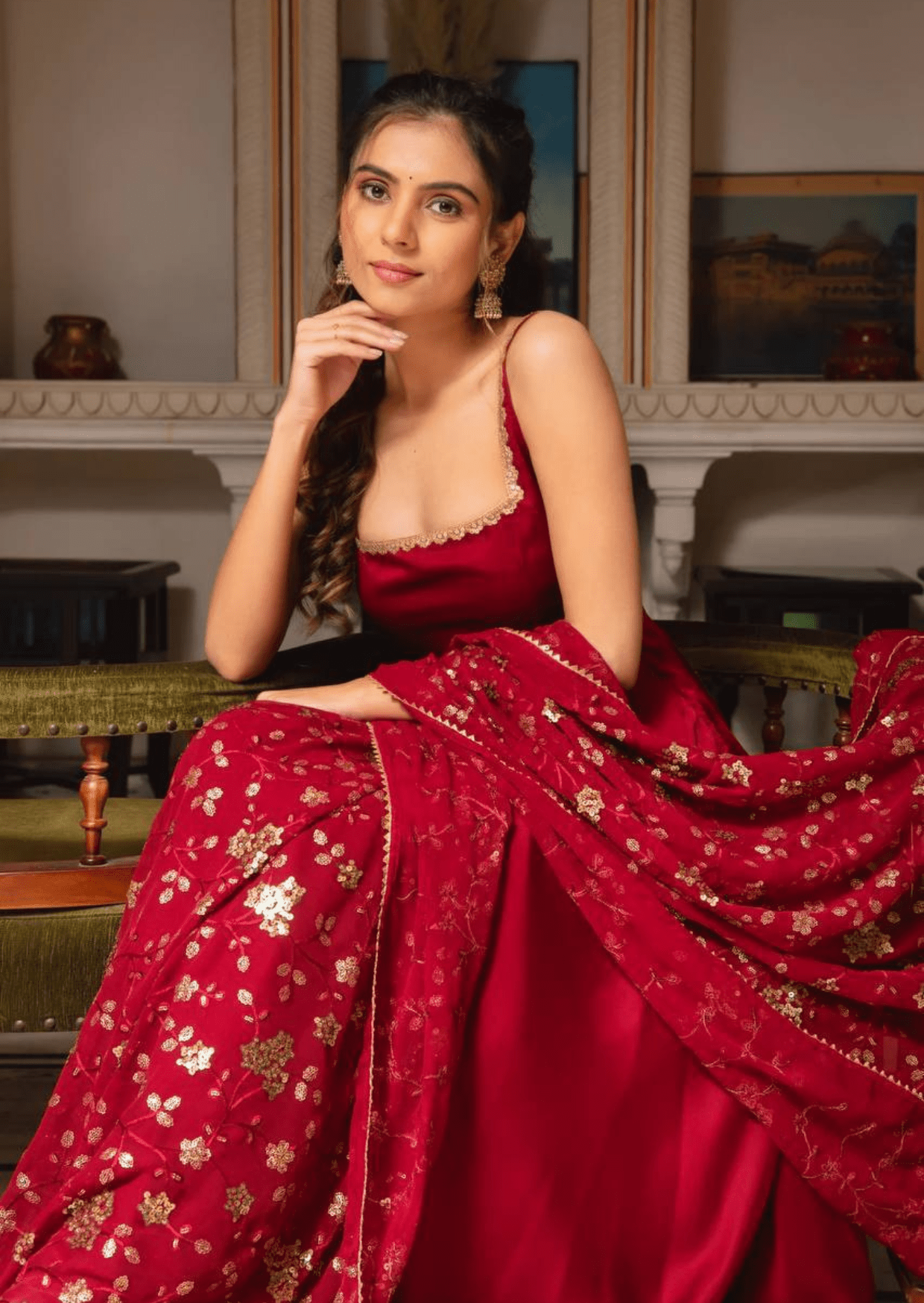 Scarlet Elegance Red Embroidered Anarkali Set