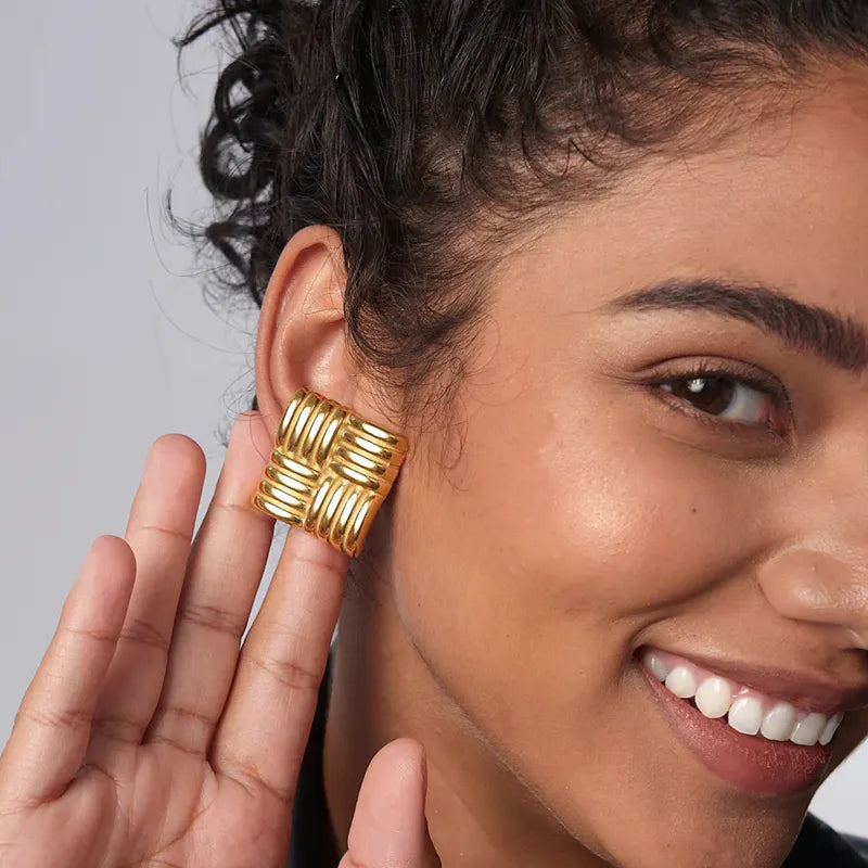 Square Stud Earrings -Bold Geometric & Elegant-2