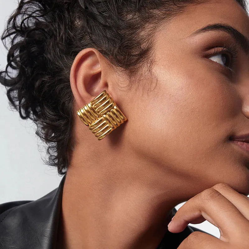 Square Stud Earrings -Bold Geometric & Elegant-3