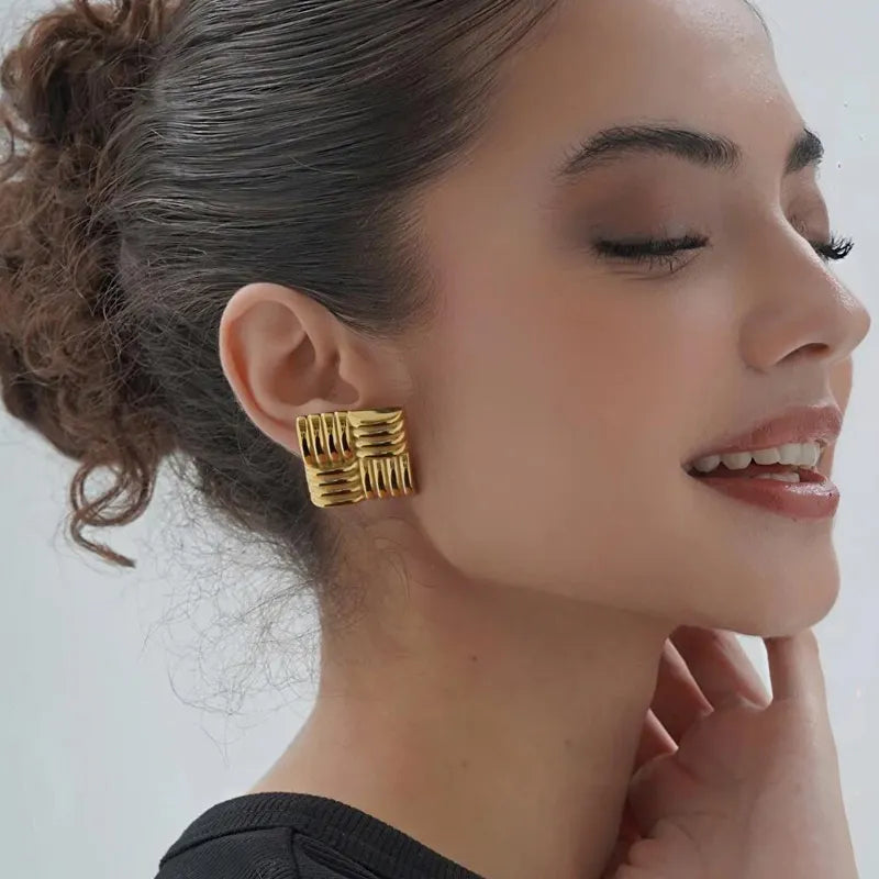 Square Stud Earrings -Bold Geometric & Elegant-4
