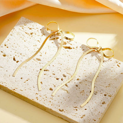 Golden Bow Knot Drop & Dangle Earrings-4